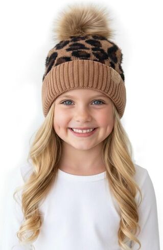 ScarvesMe Exclusive Kids Leopard Animal Knit Warm Winter Beanie Skull Cap Hat with Pom in Saudi Arabia