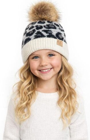 ScarvesMe Exclusive Kids Leopard Animal Knit Warm Winter Beanie Skull Cap Hat with Pom in Saudi Arabia