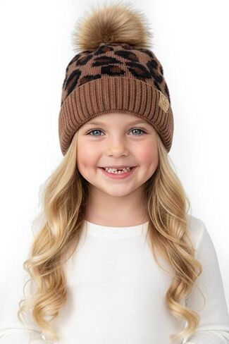 ScarvesMe Exclusive Kids Leopard Animal Knit Warm Winter Beanie Skull Cap Hat with Pom in Saudi Arabia