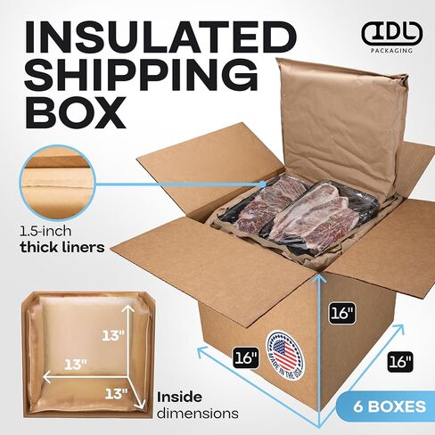 صناديق شحن حرارية معزولة مقاس 40.64 سم × 40.64 سم × 40.64 سم، عبوة من 6 قطع - صندوق شحن للأطعمة الباردة مصنوع في الولايات المتحدة الأمريكية بسعة 9.5 جالون مع بطانات ورقية حرارية، تمتص التكثيف - مثالية للأطعمة المجمدة من شركة IDL Packaging in Kuwait