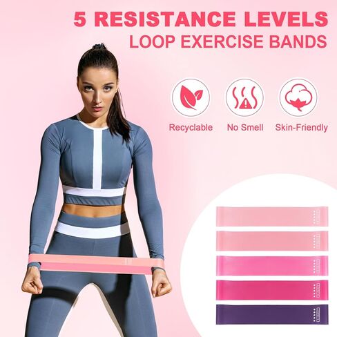 Poen 10 Pcs Pilates Ring Set Include 2.2lb *2 Dumbbells 10" Yoga Exercise Ball 12" Pilates Ring 5-40lb Resistance Bands Elastic Band and Drawstring Backpack Set for Women Home Workouts in Saudi Arabia