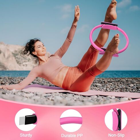 Poen 10 Pcs Pilates Ring Set Include 2.2lb *2 Dumbbells 10" Yoga Exercise Ball 12" Pilates Ring 5-40lb Resistance Bands Elastic Band and Drawstring Backpack Set for Women Home Workouts in Saudi Arabia