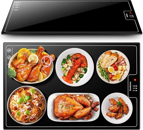 Electric Warming Tray（Large 22"x14"），Food Warmer with Thermostat and Full Surface Heating，Food Warming Mat with 2 Temperature Modes for Parties Buffet，Gatherings，Gold Edge Handles Warming Mat for Food in Kuwait