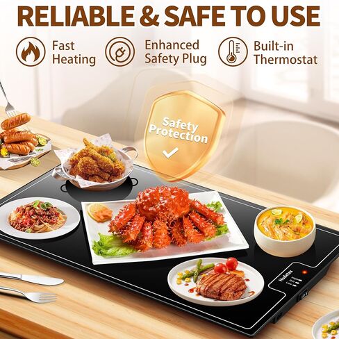 Electric Warming Tray（Large 22"x14"），Food Warmer with Thermostat and Full Surface Heating，Food Warming Mat with 2 Temperature Modes for Parties Buffet，Gatherings，Gold Edge Handles Warming Mat for Food in Kuwait