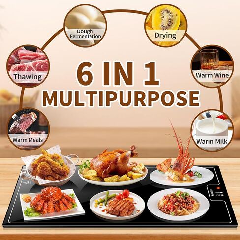 Electric Warming Tray（Large 22"x14"），Food Warmer with Thermostat and Full Surface Heating，Food Warming Mat with 2 Temperature Modes for Parties Buffet，Gatherings，Gold Edge Handles Warming Mat for Food in Kuwait