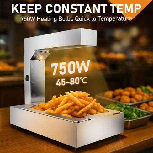 ROVSUN French Fry Warmer, 750W Commercial Food Heat Lamp, Electric Standing Warming Fry Dump Station, Stainless Steel Countertop Fries Warmer for Chips Churros Buffet Restaurant in Kuwait