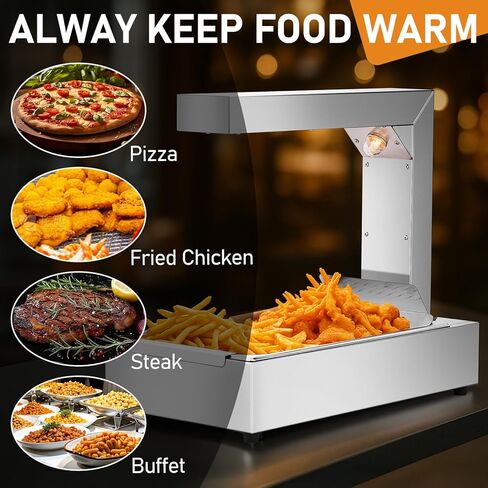 ROVSUN French Fry Warmer, 750W Commercial Food Heat Lamp, Electric Standing Warming Fry Dump Station, Stainless Steel Countertop Fries Warmer for Chips Churros Buffet Restaurant in Kuwait