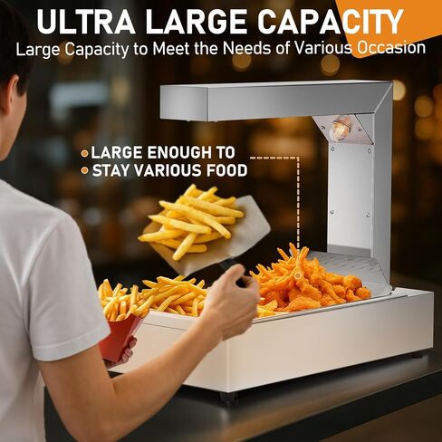 ROVSUN French Fry Warmer, 750W Commercial Food Heat Lamp, Electric Standing Warming Fry Dump Station, Stainless Steel Countertop Fries Warmer for Chips Churros Buffet Restaurant in Kuwait