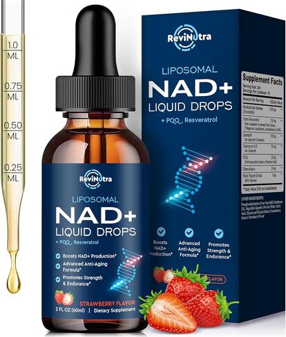 ملحق Liposomal NAD+ السائل ، ملحق NAD Resveratrol للنساء والرجال ، الريبوسيد النيكوتيناميد مع PQQ ، CoQ10 ، كيرسيتين لمكافحة الشيخوخة ، الدماغ ، صحة الطاقة الخلوية ، نكهة الفراولة ، 2 فلوريدا أوقية in Kuwait