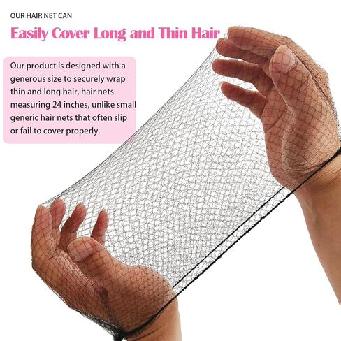 Hair Net, 60 Pcs Invisible Nylon Hair Nets for Women and Men, 24 Inch (Black) in Saudi Arabia