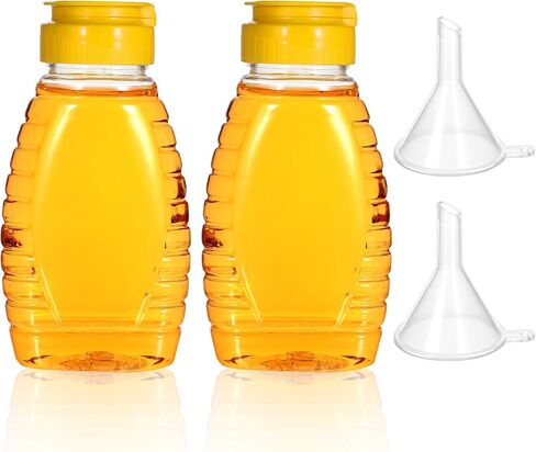 2 Pack Empty Honey Jars Honey Bottles with 2 Pcs Funnel Clear Plastic HoneyContainer Dispenser with Flip Lid Refillable Leakproof Empty Squeeze Bottle for Ketchup Mustard Salad Dressing Sauce Oil in Saudi Arabia