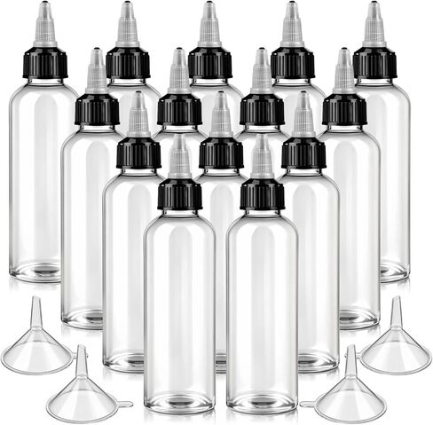 64 Pack 4 oz Plastic Squeeze Bottles, Round Clear Dispensing Bottles with Twist Top Cap and Funnel, Plastic Boston Squeeze Bottle for Liquids, Oils, Inks, Crafts, Kitchen, Household in Saudi Arabia