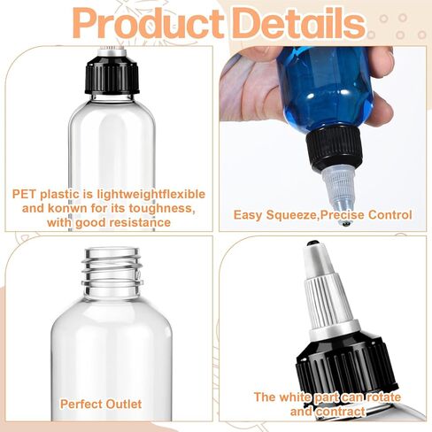 64 Pack 4 oz Plastic Squeeze Bottles, Round Clear Dispensing Bottles with Twist Top Cap and Funnel, Plastic Boston Squeeze Bottle for Liquids, Oils, Inks, Crafts, Kitchen, Household in Saudi Arabia