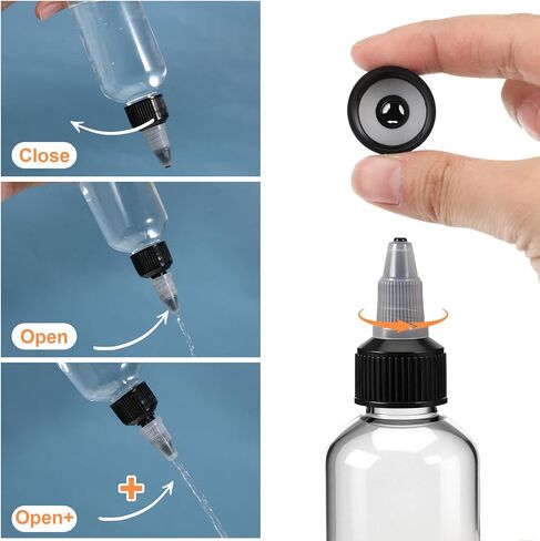 64 Pack 4 oz Plastic Squeeze Bottles, Round Clear Dispensing Bottles with Twist Top Cap and Funnel, Plastic Boston Squeeze Bottle for Liquids, Oils, Inks, Crafts, Kitchen, Household in Saudi Arabia
