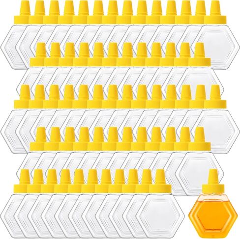 Ziliny 64 Pcs 7 oz Honey Squeeze Bottle Plastic Empty Beehive Bottle Jar with Spout Lid Clear Refillable Honey Containers for Condiment Storing and Dispensing Dispenser (Hexagon) in Saudi Arabia