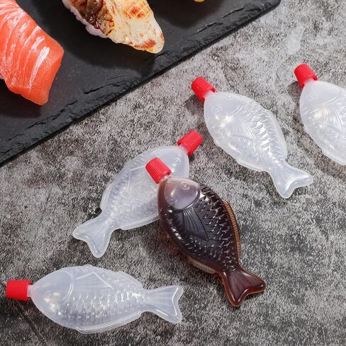 PRETYZOOM 100Pcs 8ml Fish-Shaped Soy Sauce Bottles, Leakproof Mini Squeeze Condiment Refillable Spice Vinegar Containers for Bento Lunch Box & Sushi, Disposable Takeout Seasoning Bottles in Saudi Arabia