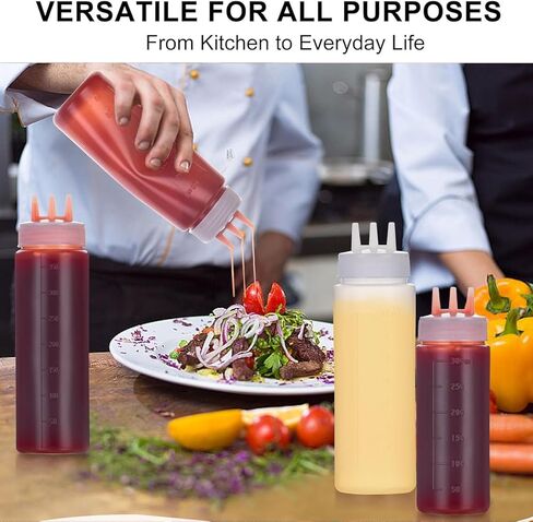AKOAK 1 Pack Seasoning Squeeze Bottle, 3 Hole Plastic Salad Bottle, 12 oz Sauce Squeeze Bottle, Syrup Dispenser, Suitable for Tomato Sauce, Salad, Barbecue Sauce, Dressing, Oil, Honey in Saudi Arabia