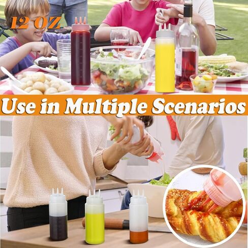 AKOAK 1 Pack Seasoning Squeeze Bottle, 3 Hole Plastic Salad Bottle, 12 oz Sauce Squeeze Bottle, Syrup Dispenser, Suitable for Tomato Sauce, Salad, Barbecue Sauce, Dressing, Oil, Honey in Saudi Arabia