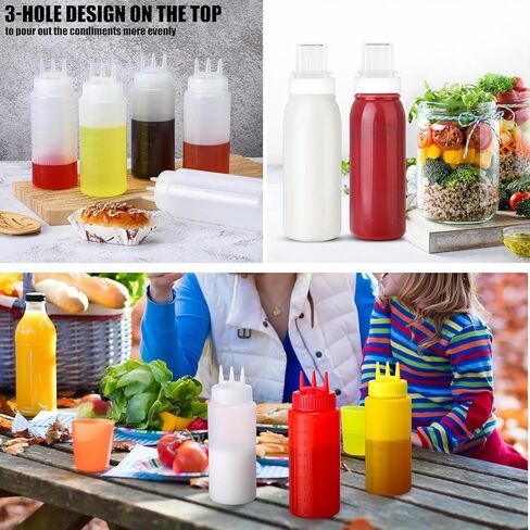AKOAK 1 Pack Seasoning Squeeze Bottle, 3 Hole Plastic Salad Bottle, 12 oz Sauce Squeeze Bottle, Syrup Dispenser, Suitable for Tomato Sauce, Salad, Barbecue Sauce, Dressing, Oil, Honey in Saudi Arabia