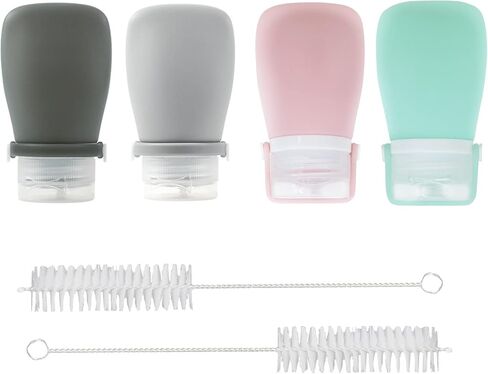 4Pcs Squeeze Salad Dressing Bottles, Leakproof Mini Sauce Condiment Bottles and Portable Dressing for Lunch with Bandage, Salad Dressing to Go Container with 2Pcs Cleaning Brush (60ml) in Kuwait