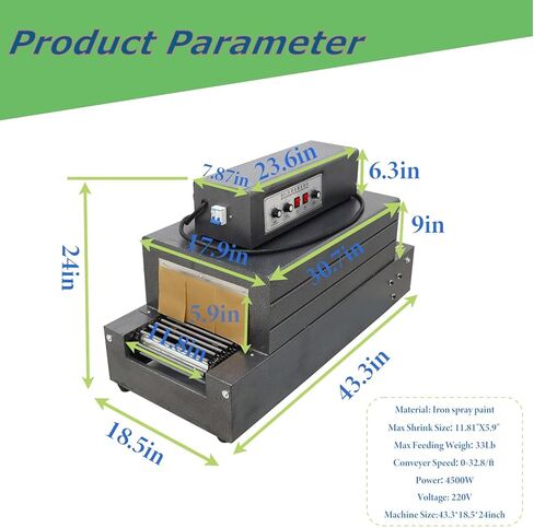 220V 4.5KW Heat Shrink Tunnel Packaging Machine，Adjustable Speed Automatic Conveyor Shrink Wrapper，POF/PVC Heat Shrink Packaging Machine for Bottles Boxes Books in Kuwait