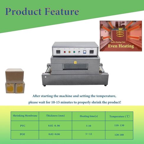 220v 5.5KW Heat Shrink Tunnel Packaging Machine with Chain Conveyor Belt,Max 40x20cm Heat Shrink Tunnel with Digital Temp Control,Adjustable Speed 0-32.8/ft,for E-Commerce and Home Use in Kuwait