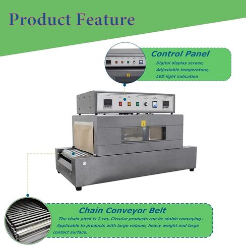 220v 5.5KW Heat Shrink Tunnel Packaging Machine with Chain Conveyor Belt,Max 40x20cm Heat Shrink Tunnel with Digital Temp Control,Adjustable Speed 0-32.8/ft,for E-Commerce and Home Use in Kuwait