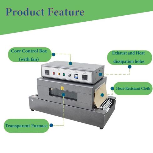 220v 5.5KW Heat Shrink Tunnel Packaging Machine with Chain Conveyor Belt,Max 40x20cm Heat Shrink Tunnel with Digital Temp Control,Adjustable Speed 0-32.8/ft,for E-Commerce and Home Use in Kuwait