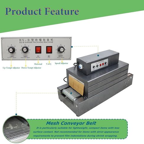 220V 4.5KW Heat Shrink Tunnel Packaging Machine with Mesh Conveyor, Dual-Zone Temp Control Heat Shrink Packaging Machine for PVC/POF Film, Max Load 22LBS Light Industrial Use in Kuwait
