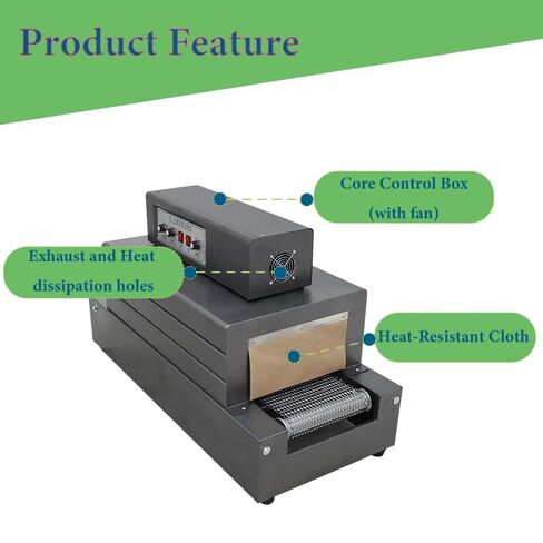 220V 4.5KW Heat Shrink Tunnel Packaging Machine with Mesh Conveyor, Dual-Zone Temp Control Heat Shrink Packaging Machine for PVC/POF Film, Max Load 22LBS Light Industrial Use in Kuwait