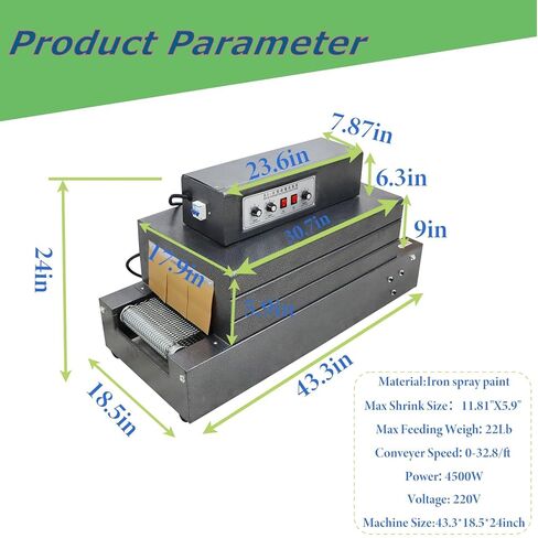 220V 4.5KW Heat Shrink Tunnel Packaging Machine with Mesh Conveyor, Dual-Zone Temp Control Heat Shrink Packaging Machine for PVC/POF Film, Max Load 22LBS Light Industrial Use in Kuwait