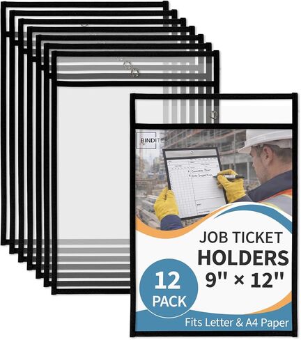 BINDITEK 30 Pack حاملي تذاكر الوظائف الثقيلة ، و 9 × 12 بوصة من جيوب محو سوداء جاف ، وأكمام بلاستيكية شفافة قابلة لإعادة الاستخدام لحجم الرسالة وأوراق A4 ، وحاملي التذاكر المتجر للمكتب والفصول الدراسية in Saudi Arabia