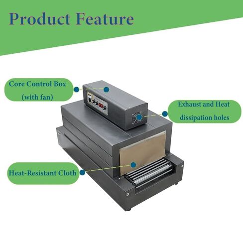 220V 5.5KW Heat Shrink Tunnel Packaging Machine with Chain Conveyor, Dual-Zone Temp Control Heat Shrink Packaging Machine for PVC/POF Film, Max Load 23LBS Light Industrial Use in Kuwait