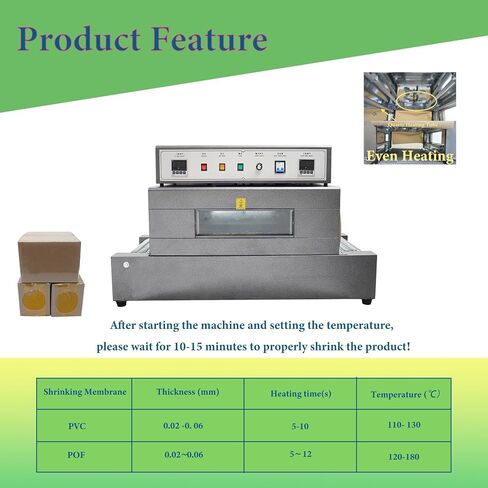 220v 5.5KW Heat Shrink Tunnel Packaging Machine with Mesh Conveyor Belt,Max 40x20cm Heat Shrink Tunnel with Digital Temp Control, Adjustable Speed 0-32.8/ft,for E-Commerce and Home Use in Kuwait