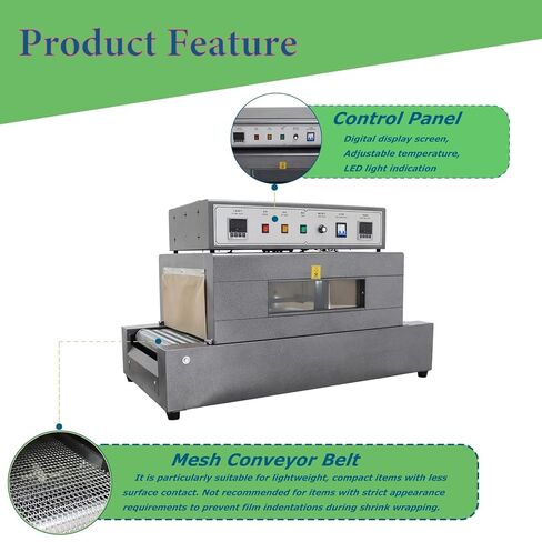220v 5.5KW Heat Shrink Tunnel Packaging Machine with Mesh Conveyor Belt,Max 40x20cm Heat Shrink Tunnel with Digital Temp Control, Adjustable Speed 0-32.8/ft,for E-Commerce and Home Use in Kuwait