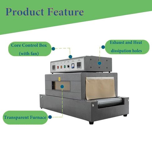 220v 5.5KW Heat Shrink Tunnel Packaging Machine with Mesh Conveyor Belt,Max 40x20cm Heat Shrink Tunnel with Digital Temp Control, Adjustable Speed 0-32.8/ft,for E-Commerce and Home Use in Kuwait