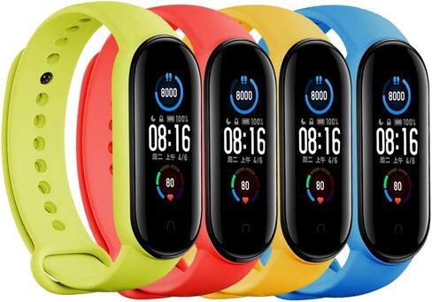 LeongLzt(4/5/8 PACK Xiaomi Mi 5/6/7 حزام/Amazfit Band 5/6 أربطة بديلة لـ Mi Band 5/6/7 SmartWatch Band & Amazfit Band 5/6، أشرطة سيليكون ناعمة ومرنة صديقة للبشرة للذكور والإناث in Kuwait