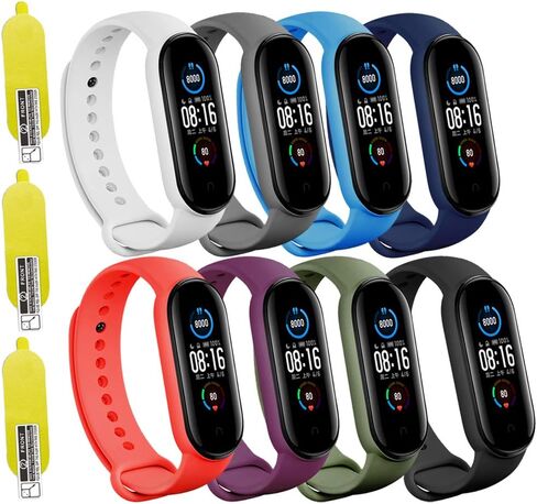 LeongLzt(4/5/8 PACK Xiaomi Mi 5/6/7 حزام/Amazfit Band 5/6 أربطة بديلة لـ Mi Band 5/6/7 SmartWatch Band & Amazfit Band 5/6، أشرطة سيليكون ناعمة ومرنة صديقة للبشرة للذكور والإناث in Kuwait