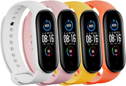LeongLzt(4/5/8 PACK Xiaomi Mi 5/6/7 حزام/Amazfit Band 5/6 أربطة بديلة لـ Mi Band 5/6/7 SmartWatch Band & Amazfit Band 5/6، أشرطة سيليكون ناعمة ومرنة صديقة للبشرة للذكور والإناث in Kuwait