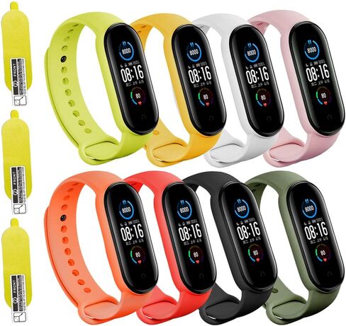 LeongLzt(4/5/8 PACK Xiaomi Mi 5/6/7 حزام/Amazfit Band 5/6 أربطة بديلة لـ Mi Band 5/6/7 SmartWatch Band & Amazfit Band 5/6، أشرطة سيليكون ناعمة ومرنة صديقة للبشرة للذكور والإناث in Kuwait