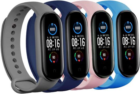 LeongLzt(4/5/8 PACK Xiaomi Mi 5/6/7 حزام/Amazfit Band 5/6 أربطة بديلة لـ Mi Band 5/6/7 SmartWatch Band & Amazfit Band 5/6، أشرطة سيليكون ناعمة ومرنة صديقة للبشرة للذكور والإناث in Kuwait