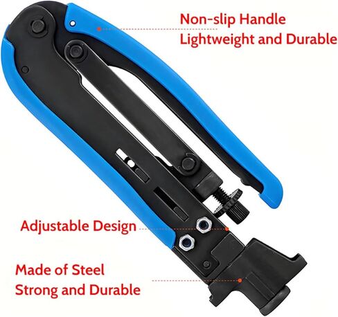 Professional Coaxial Cable Crimping Tool - RG59/RG6 F Connector Adjustable Compression Pliers Blue in Saudi Arabia
