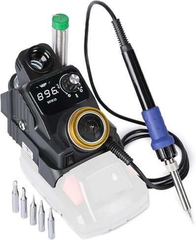 WEP 937D-I 3 Cordless Soldering Iron Kit Compatible with Milwaukee 20V/18V Battery, with Integrated Iron Holder, Digital Display, 6 Soldering Tips, Adjustable Temperature, Auto Sleep & Shutdown in Saudi Arabia