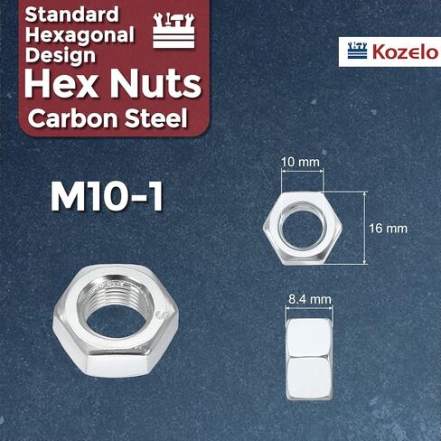 30pcs Hex Nuts - [M10-1] Carbon Steel Grade 8 Hardware Nuts for Mechanical Repair & Assembly, Standard Metric Fine Thread Nut, Blue-White in Kuwait