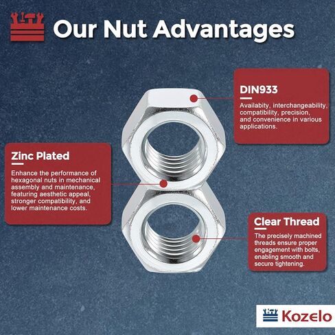 30pcs Hex Nuts - [M10-1] Carbon Steel Grade 8 Hardware Nuts for Mechanical Repair & Assembly, Standard Metric Fine Thread Nut, Blue-White in Kuwait