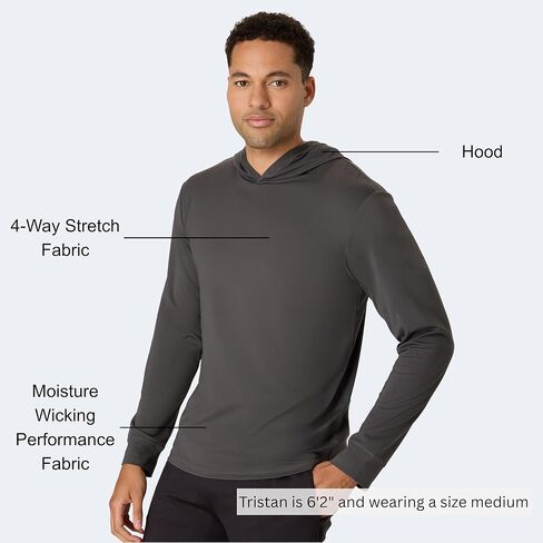 Hanes Mens T-Shirt Hoodie Clothing, Moves Hooded Long-Sleeve T-Shirt Hoodies, Men's Clothing, Wicking, Stretchy in Saudi Arabia