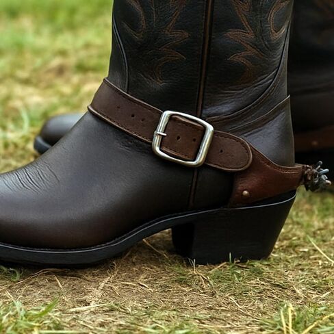 2PCS Handmade Full Grain Leather Spur Straps, Adjustable Western Spur Strap Horse Riding Gear Accessories, Cowboy, Men, Women's Boots Equipment, Rodeo, Equestrian, Dark Brown in Saudi Arabia
