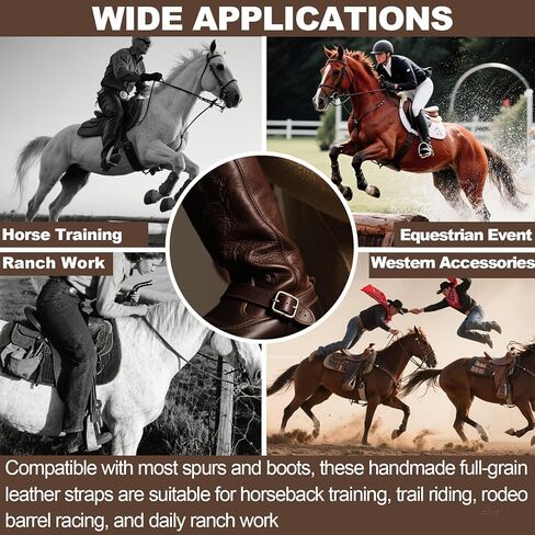 2PCS Handmade Full Grain Leather Spur Straps, Adjustable Western Spur Strap Horse Riding Gear Accessories, Cowboy, Men, Women's Boots Equipment, Rodeo, Equestrian, Dark Brown in Saudi Arabia