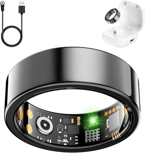 Smart Ring for Women Men, Fitness Ring with Heart Rate, Blood Oxygen,Stress, Sleep Tracker, Step Tracker, Fit Ring No Subscription Fee, IP68 Waterproof Smart Ring for iPhone & Android (Black, 9#) in Saudi Arabia