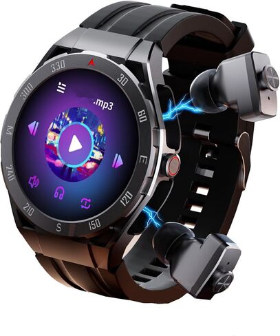 ساعة ذكية F33 مع سماعات أذن 3 في 1 MP3 سماعة بلوتوث 1.43 بوصة ساعة ذكية مدمجة سماعات أذن لاسلكية مكبر صوت مستدير لتتبع اللياقة البدنية ومراقبة صحة الجسم وذاكرة 512 ميجابايت ومشغل موسيقى محلي (أسود) in Kuwait